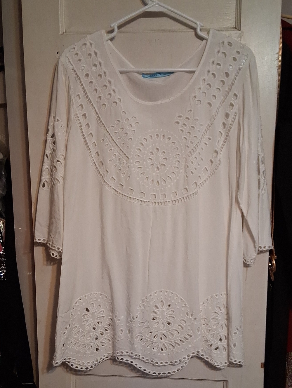 Solitaire Swim White Eyelet Boho Tunic Cover-up